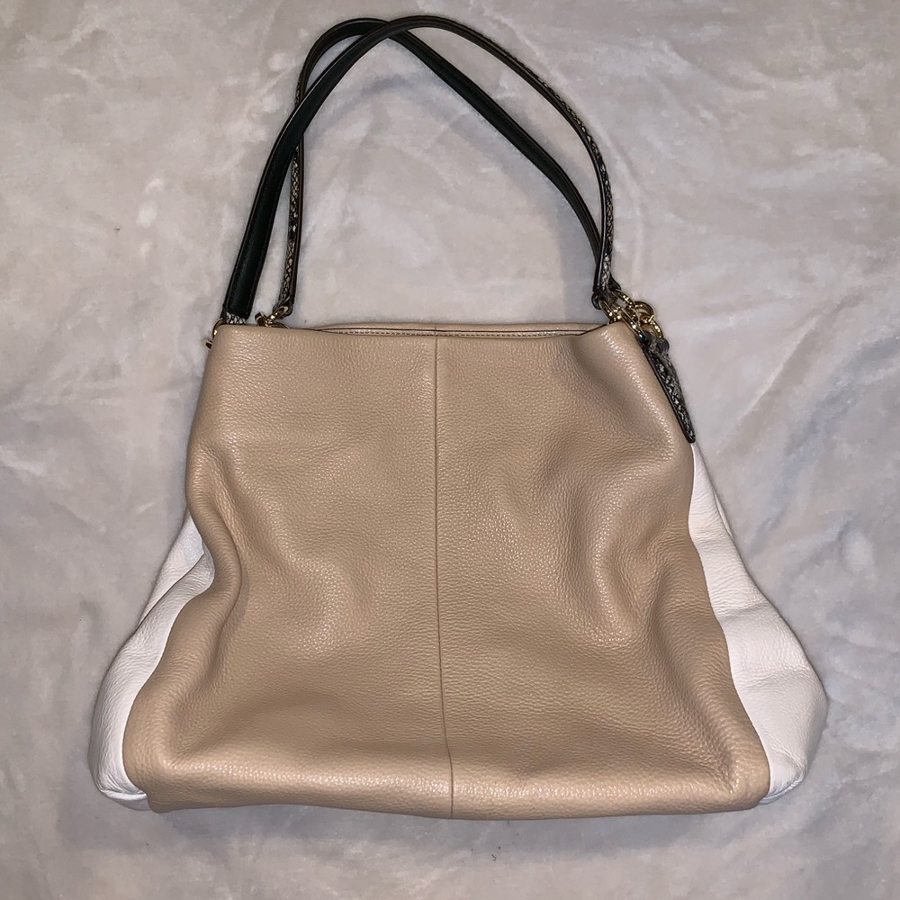 Like New Coach Phoebe: Tan/White w Exotic Handles